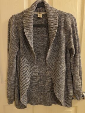 Roxy Marled Gray Open-Front Shawl Cardigan Sweater